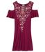 Women's Burgundy Longline Top with Cut-Out Shoulders