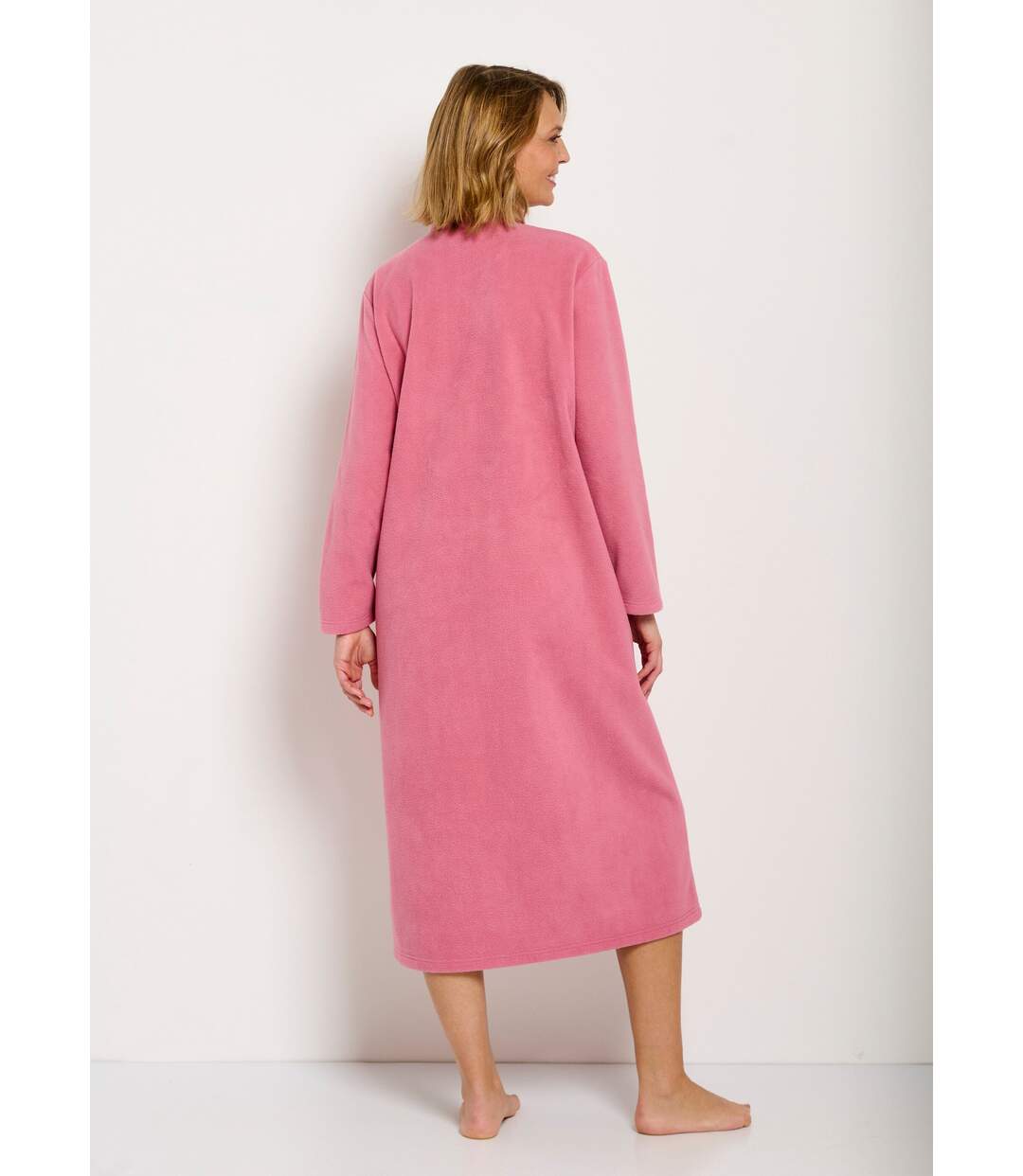 Peignoir zippé brodé chaud long polaire-2