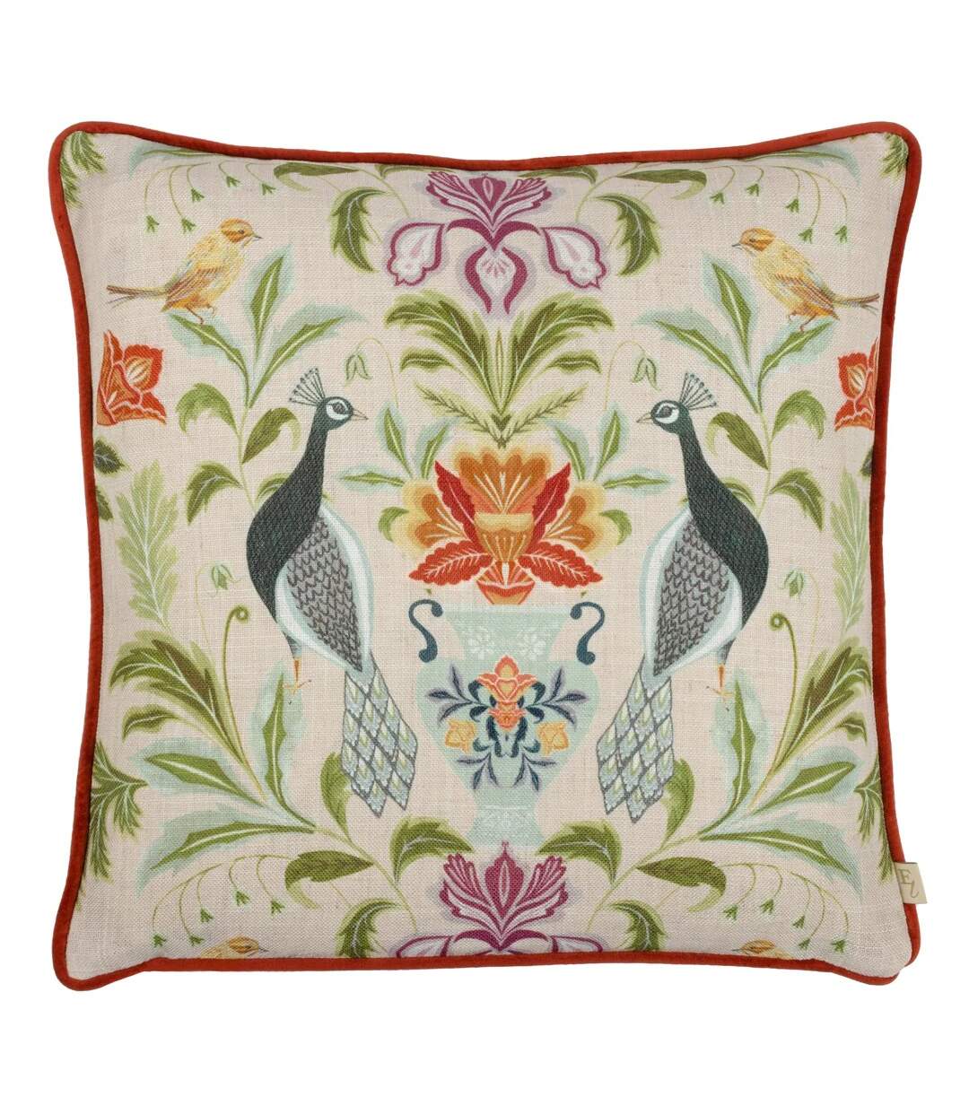 Chatsworth peacock cushion cover 43cm x 43cm natural Evans Lichfield