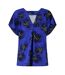 Womens/ladies Leaf Print Jersey V Neck Relaxed Fit Blouse Blue Biba-1