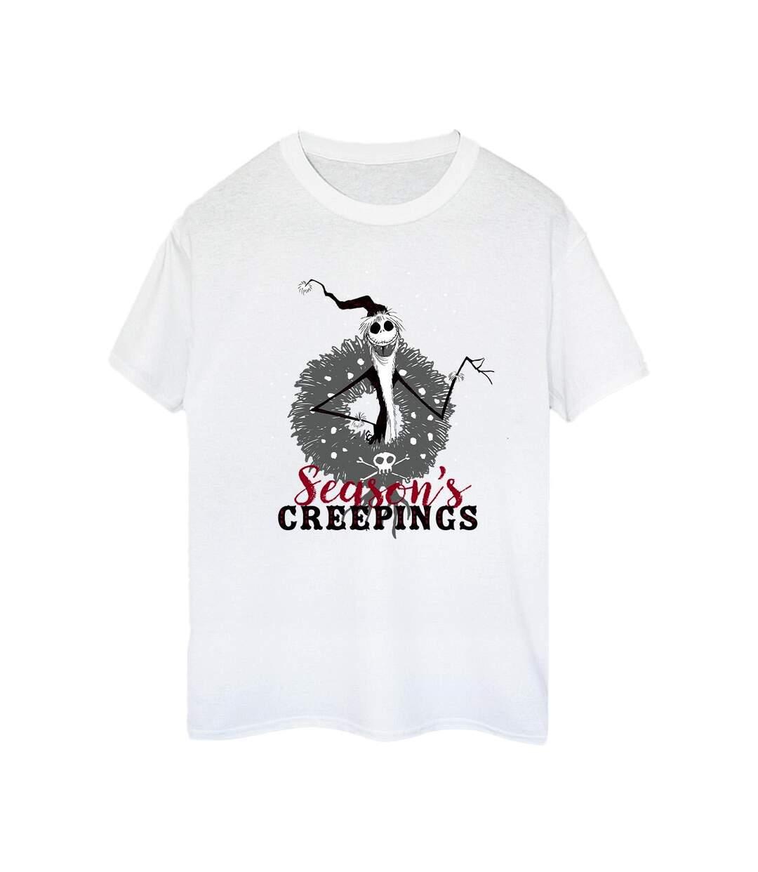 Disney Womens/Ladies The Nightmare Before Christmas Seasons Creepings Wreath Cotton Boyfriend T-Shirt (Blanc) - UTBI41796-1