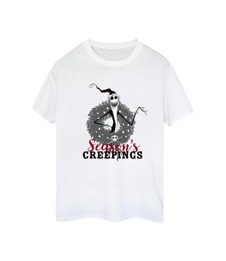 Disney Womens/Ladies The Nightmare Before Christmas Seasons Creepings Wreath Cotton Boyfriend T-Shirt (Blanc) - UTBI41796