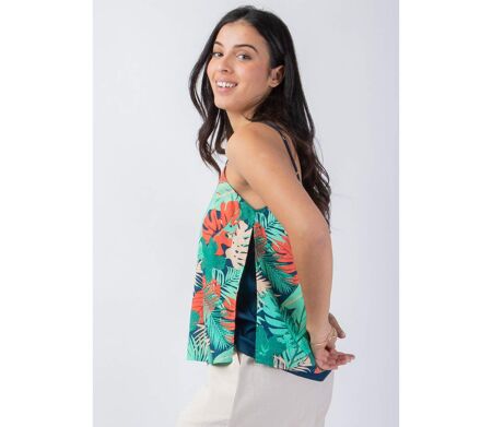 Top femme basique fines bretelles VAHINE motif tropical coloré Coton Du Monde