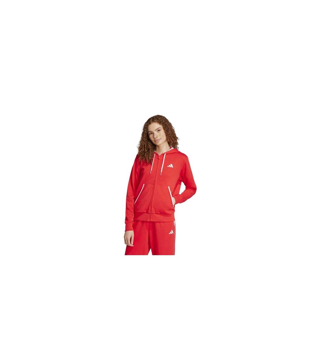 Womens/ladies Essential French Terry Full Zip Hoodie Ruby Red Adidas-1