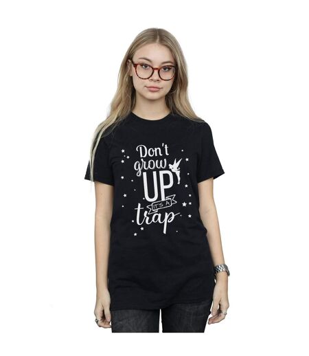 Disney Womens/Ladies Tinker Bell Don't Grow Up Cotton Boyfriend T-Shirt (Noir) - UTBI46446