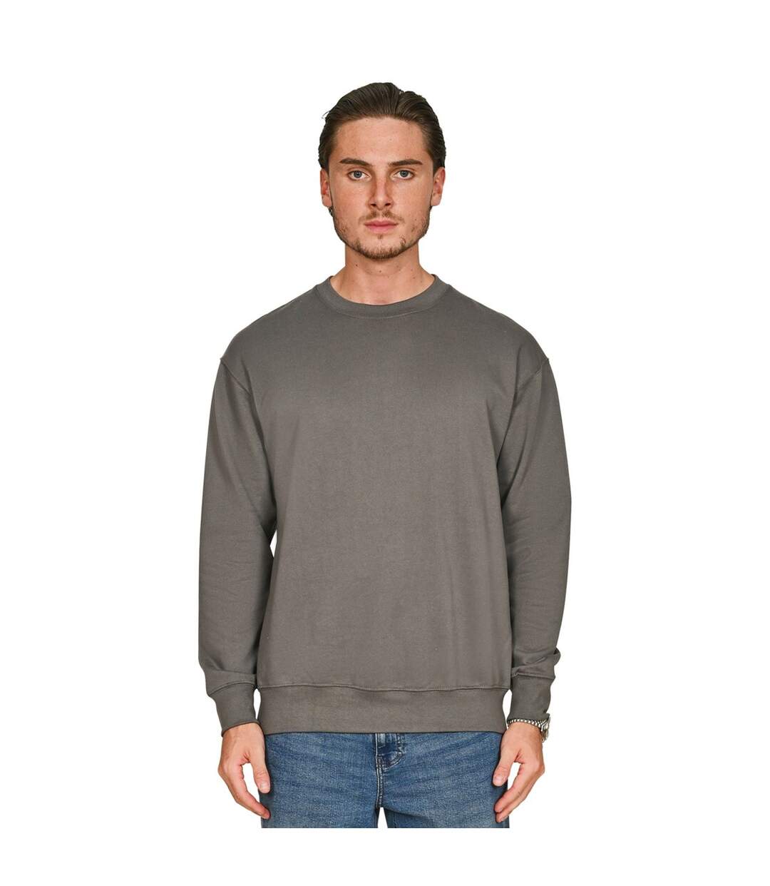 Mens Core Combed Cotton Regular Sweatshirt Charcoal Casual Classics-2