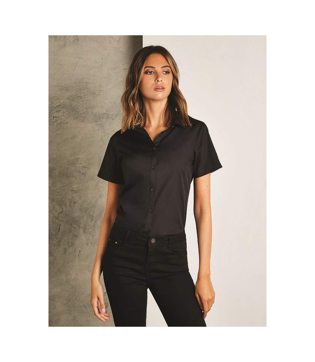 Womens/ladies short sleeve poplin shirt black Kustom Kit-2