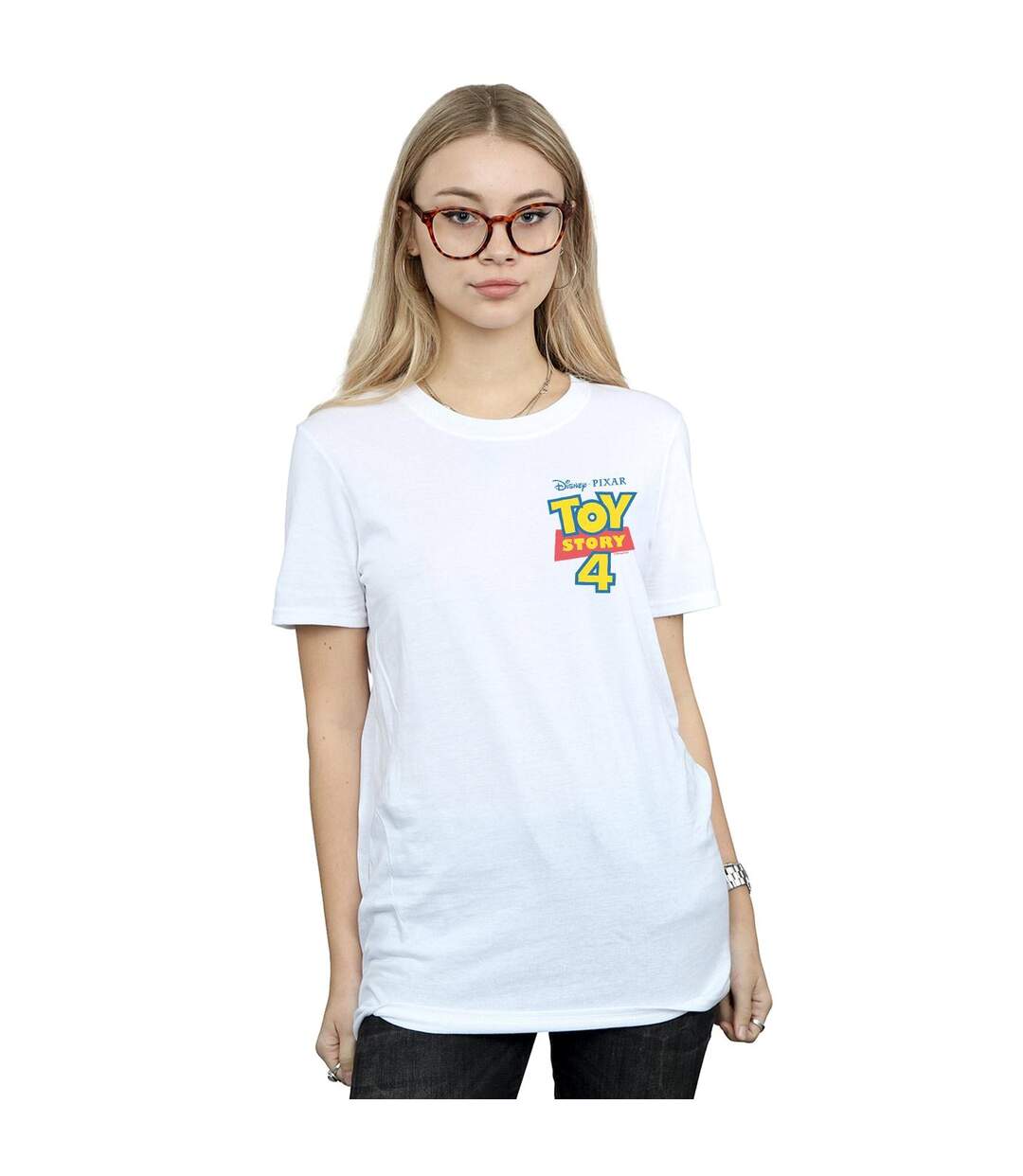 Disney Womens/Ladies Toy Story 4 Logo Breast Print Cotton Boyfriend T-Shirt (Blanc) - UTBI46968-2