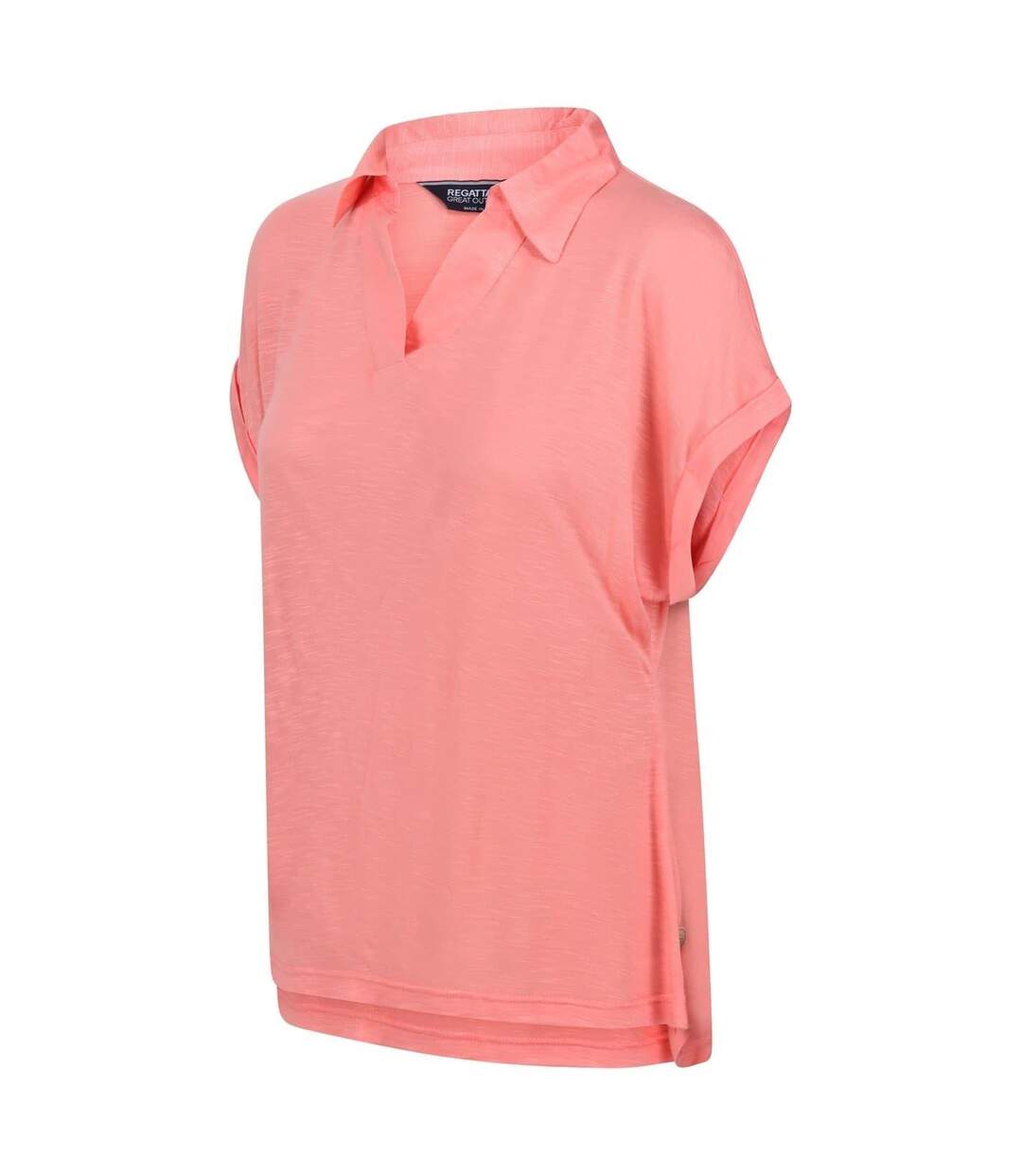 Polo Manches Courtes À Col V Motif/style Uni Femme Rose Corail Regatta-4