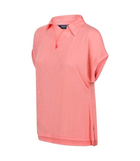 Polo Manches Courtes À Col V Motif/style Uni Femme Rose Corail Regatta
