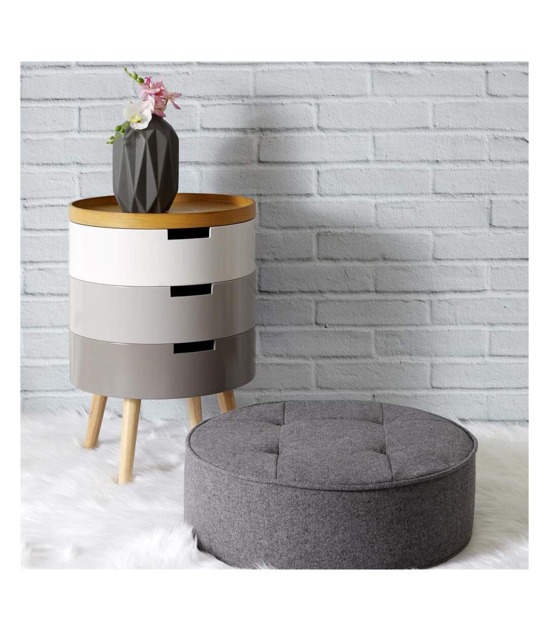 Table de chevet coffre 3 niveaux (Lot de 2) Gris-2