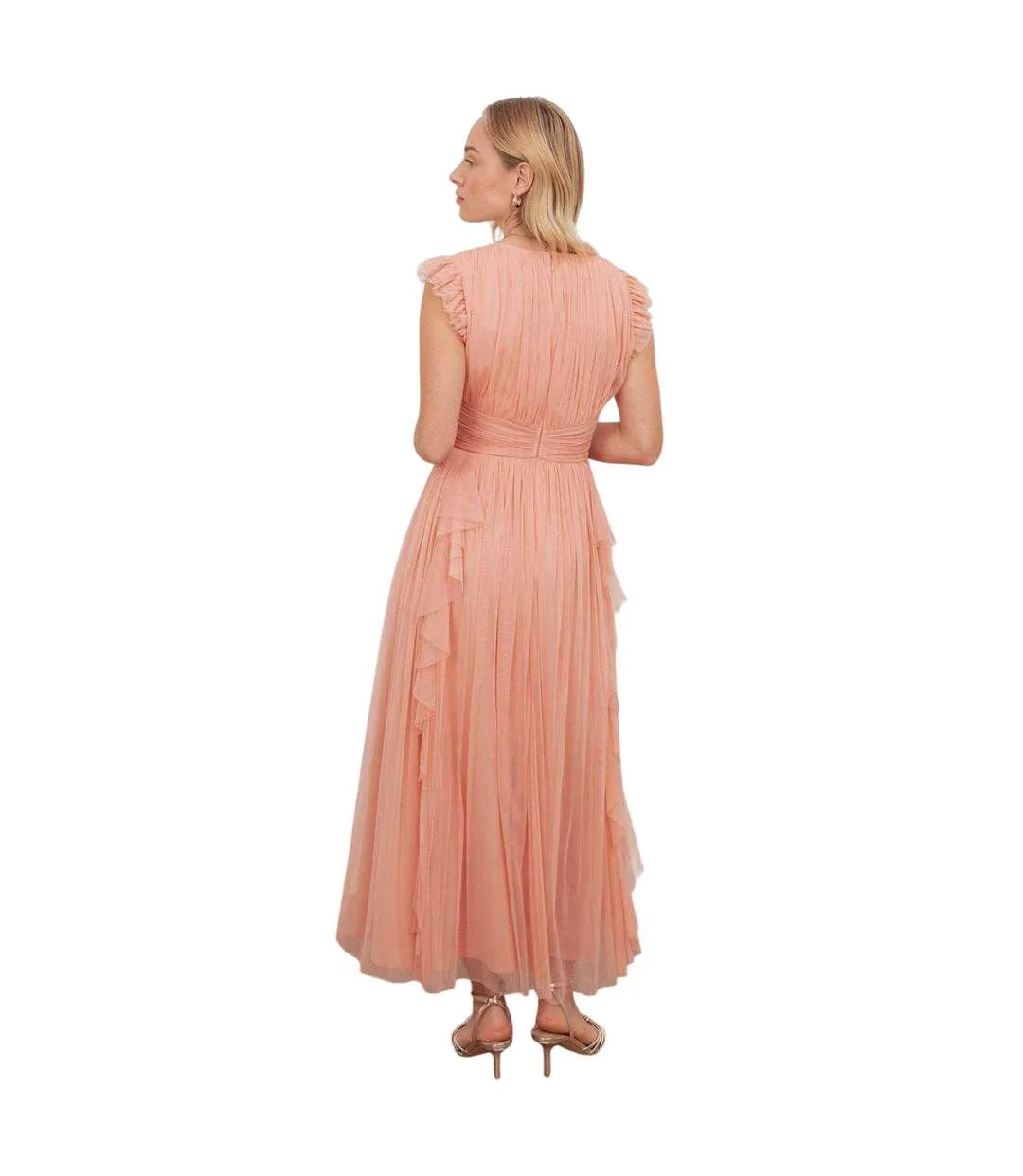 Robe Longue Manches Volantées Motif/style Cascade Femme Corail Anaya With Love-2