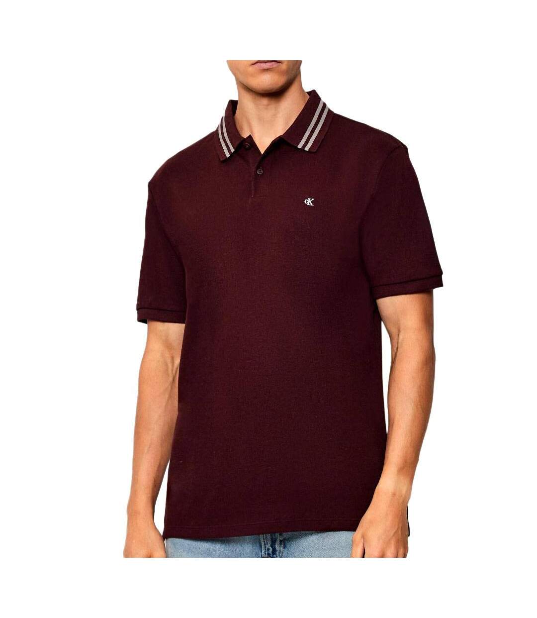 Polo marron homme calvin klein jeans pique-1