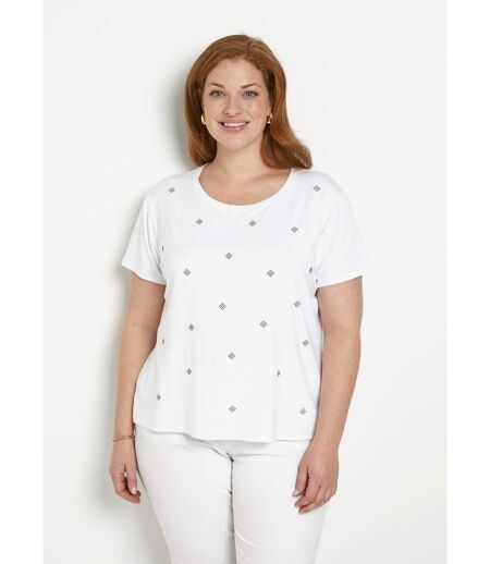 T-shirt uni strass col rond manches courtes