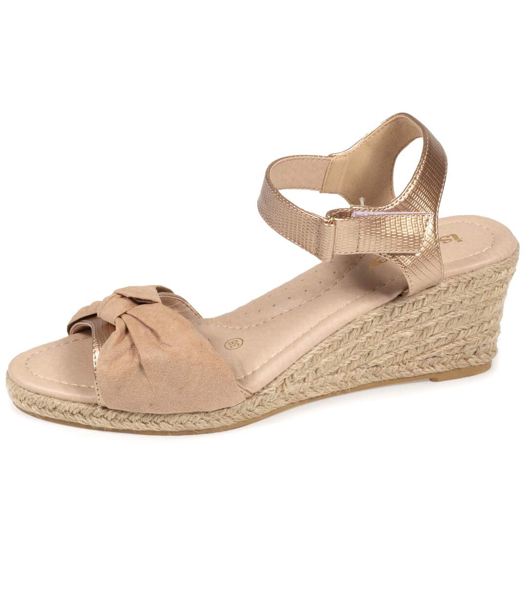 Isotoner Espadrilles femme à talon 6 cm et bout ouvert détail nœud