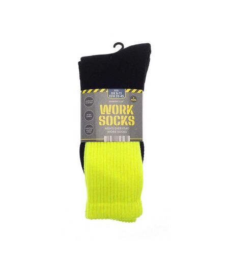 Pack of 3  Mens recycled cotton work socks  black/hi vis yellow Ribbon