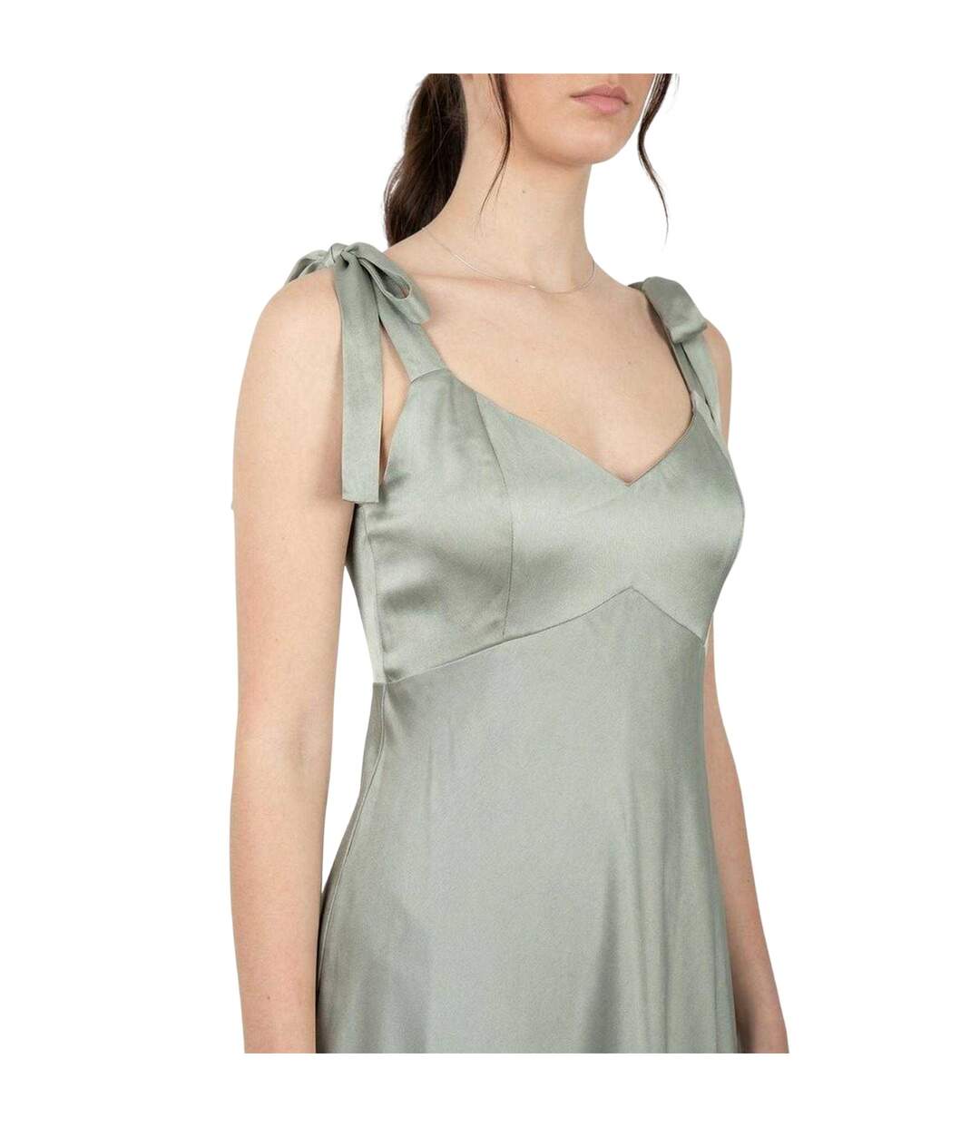 Womens/ladies Satin Tie Shoulder Bridesmaid Maxi Dress Sage Green Deluxe-3