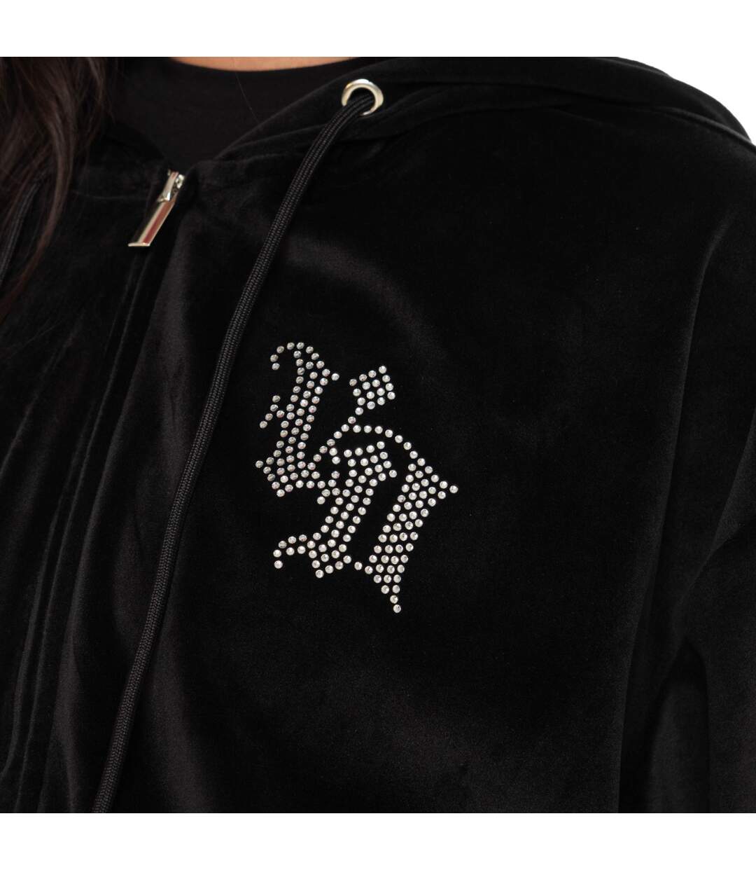 Sweat zippé à capuche femme en velours avec poches et strass Diams Vondutch-2