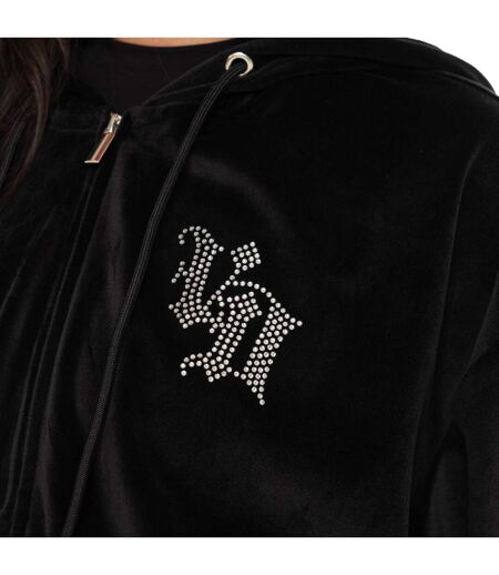 Sweat zippé à capuche femme en velours avec poches et strass Diams Vondutch