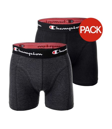 Pack Of 2  Mens Logo Boxer Shorts  Black Silver Champion
