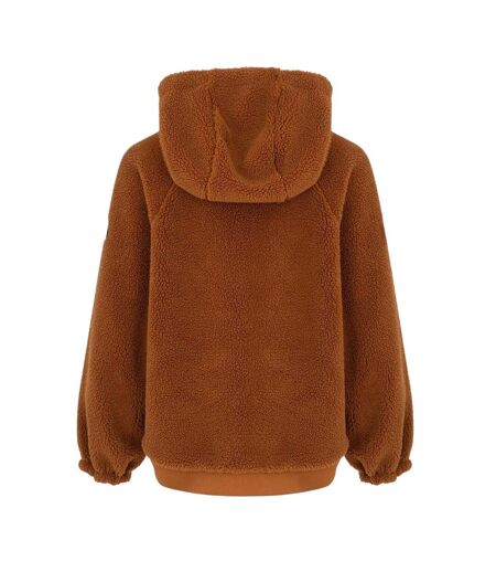 Womens/ladies Teddy Fleece Reversible Jacket Caramel Brown Firetrap