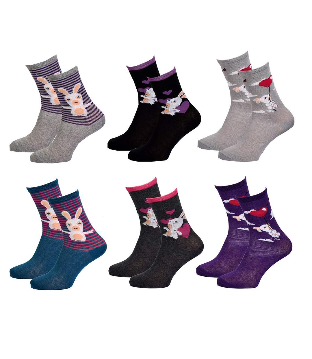 Chaussettes femme LICENCE Fantaisie-Assortiment modèles photos selon arrivages- Pack de 9 paires Surprise Lapins Crétins-3