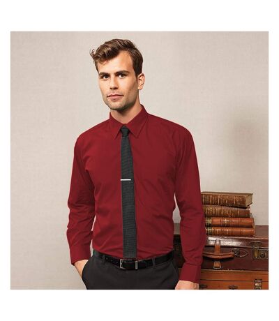 Mens  Poplin Long-sleeved Formal Shirt Burgundy Premier