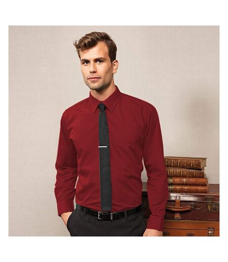 Premier Mens Long Sleeve Formal Plain Work Poplin Shirt (Burgundy) - UTRW1081