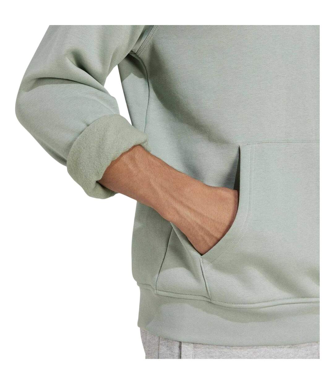 Mens Essentials Relaxed Fit Pullover Hoodie Silver Green Adidas-4