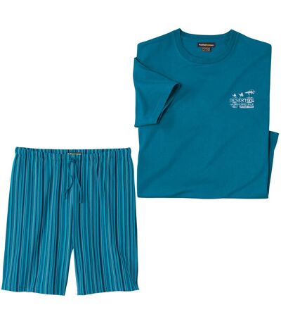 Men's Blue Striped Pyjama Short Set