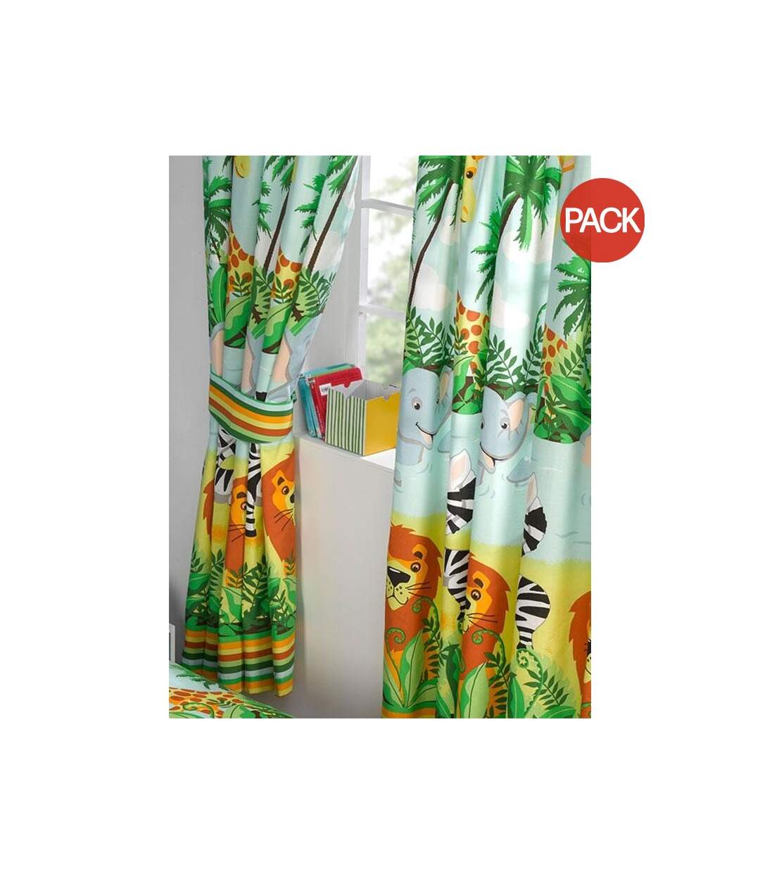 Pack of 2 Jungle-tastic lined curtains  138cm x 168cm multicoloured Generic