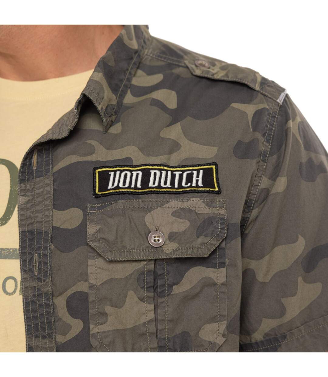 Chemise homme manches courtes en popeline patch et print dos Derek Vondutch-2