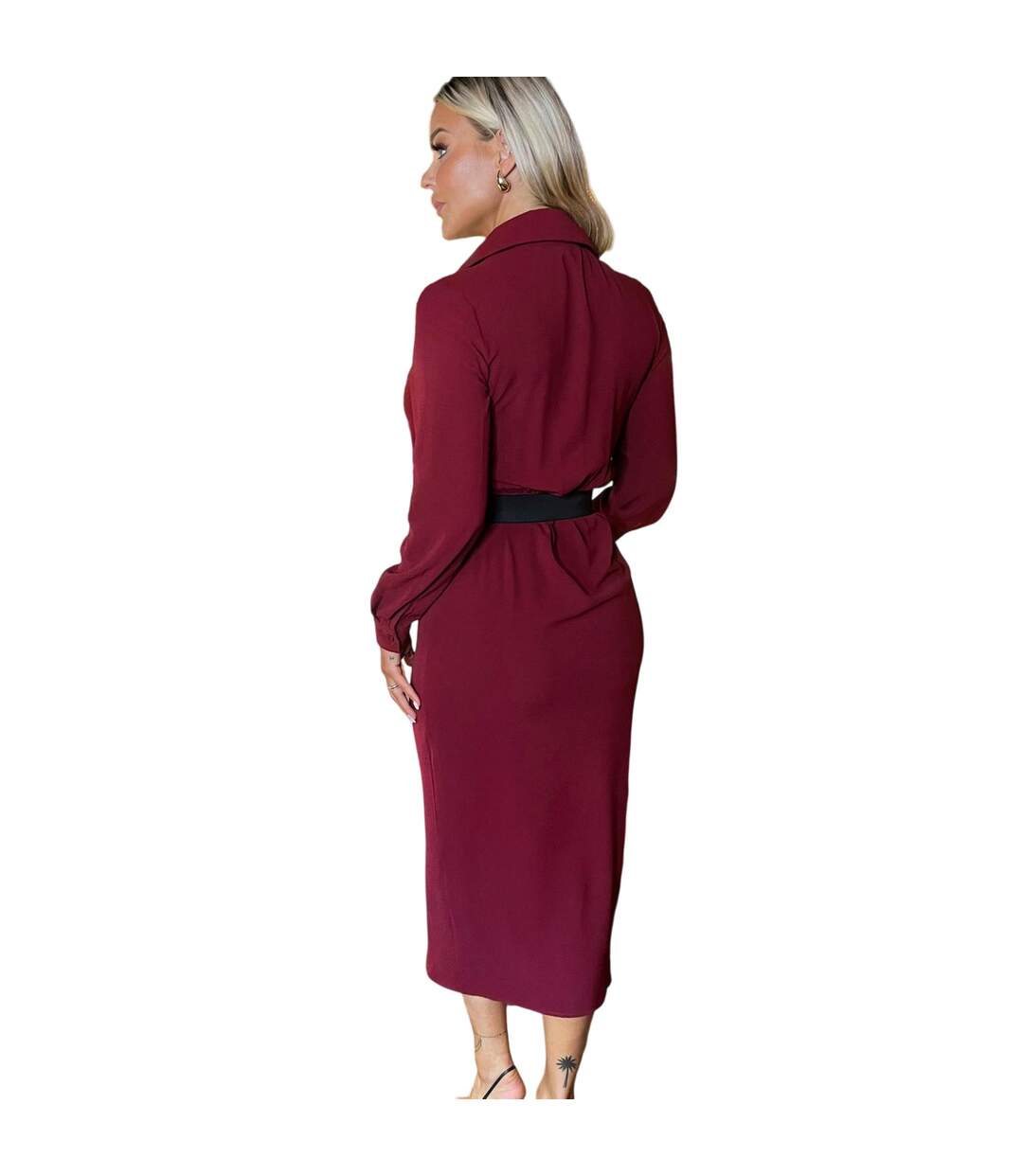 Womens/ladies Polyester Belted Wrap Dress Wine AX Paris-3