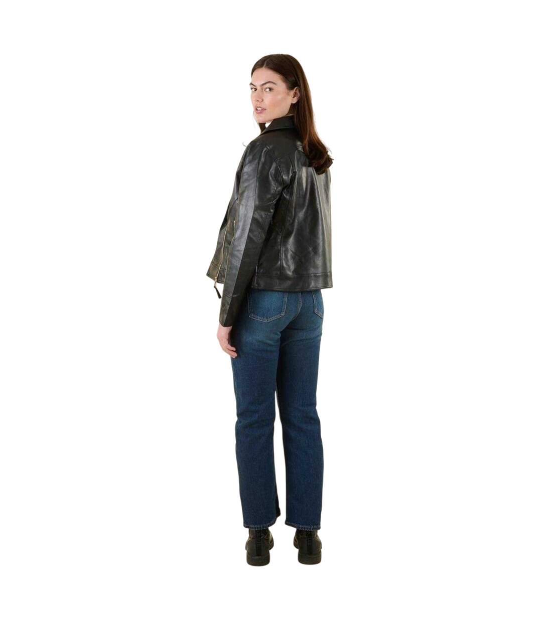 Womens/ladies Roxanne Faux Leather Biker Jacket Black Harvey & Jones-3