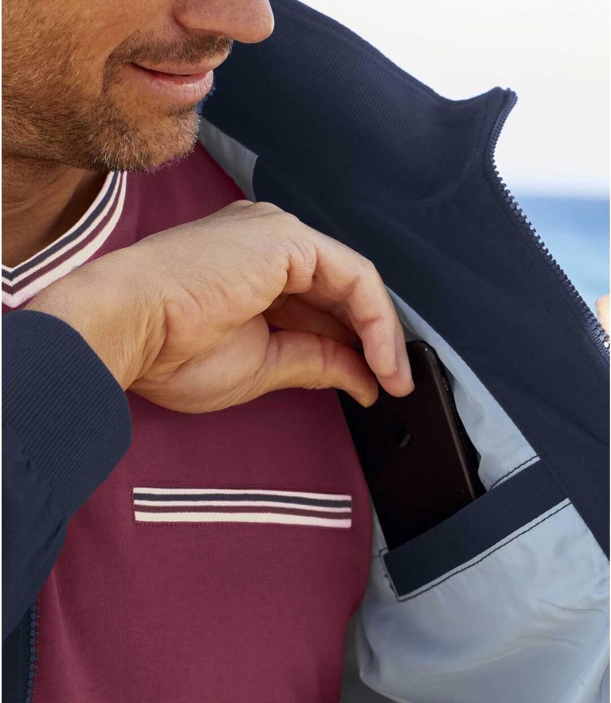 Men's Navy Water-Repellent Summer Jacket - Full Zip Atlas For Men