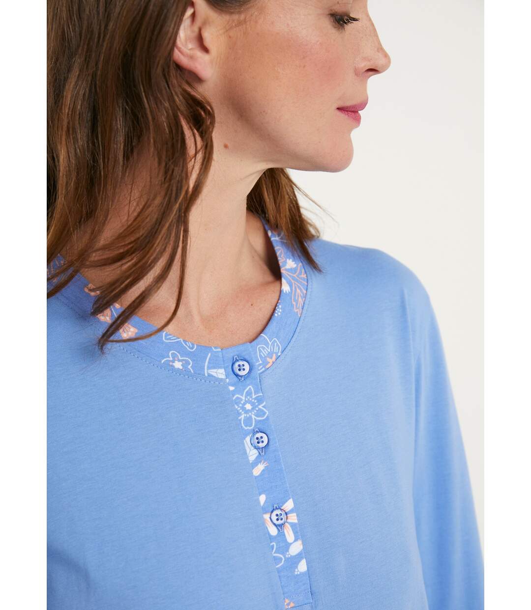 Pyjama manches longues coton uni fleuri-3