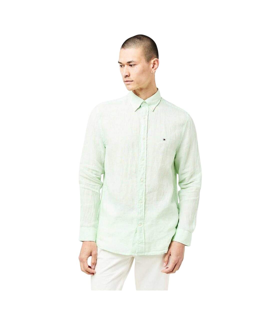Mens Linen Regular Long-sleeved Shirt Opal Green Tommy Hilfiger-4