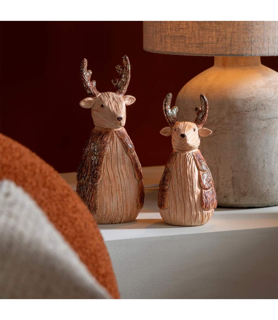 Statuette Déco Renne Imitation Bois 26cm Camel-3