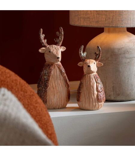 Statuette Déco Renne Imitation Bois 26cm Camel