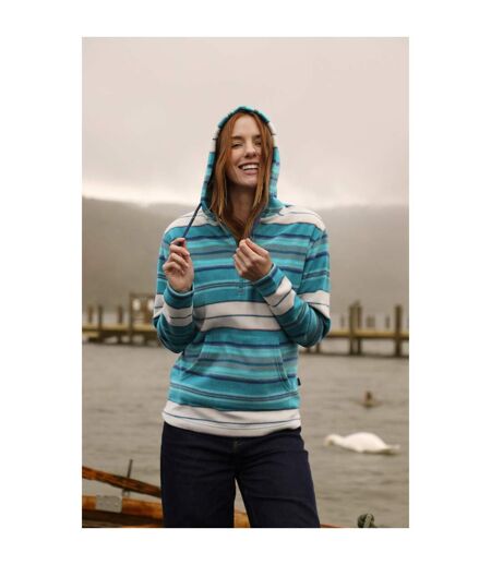 Womens/ladies Lana Stripe Microfleece Quarter Zip Hoodie Lagoon Blue Weird Fish