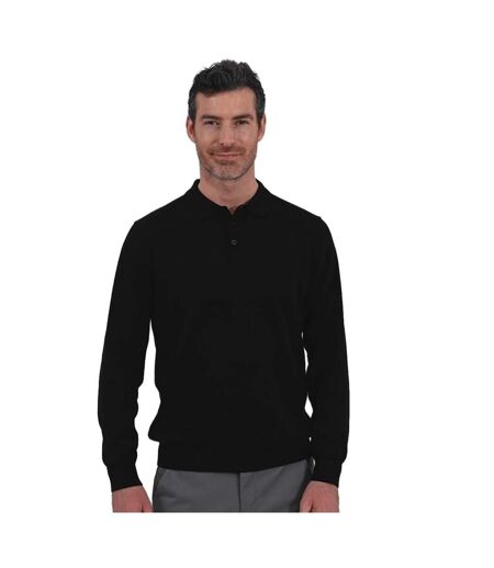 Brook Taverner Mens Casper Knitted Long-Sleeved Polo Shirt (Black)