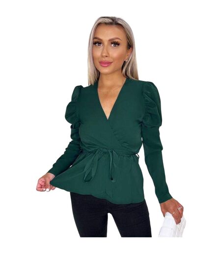 Haut Portefeuille Manches Bouffantes Femme Bleu Sarcelle AX Paris