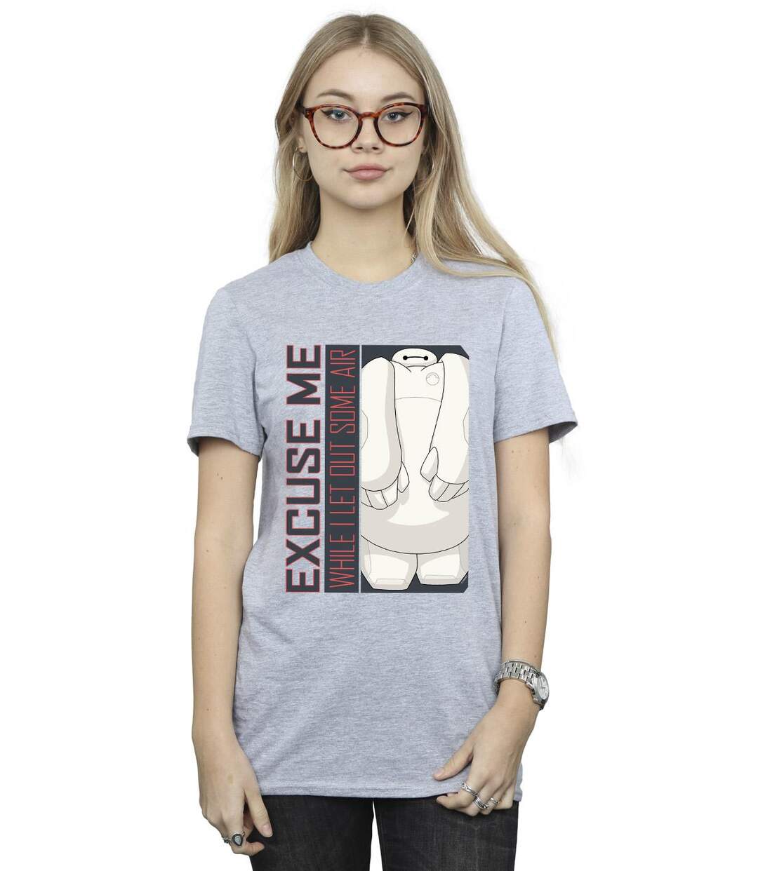 Disney Womens/Ladies Big Hero 6 Baymax Excuse Me Some Air Cotton Boyfriend T-Shirt (Gris sportif) - UTBI15690-2