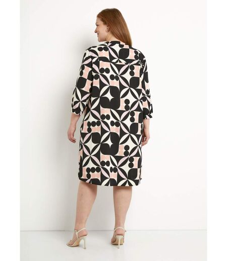 Robe droite courte manches 3/4 motif graphique