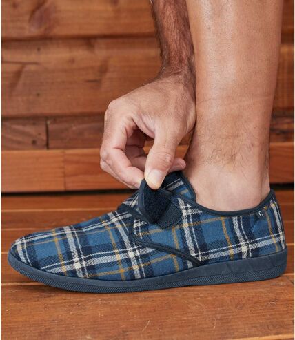 Men's Blue Sherpa-Lined Slippers  