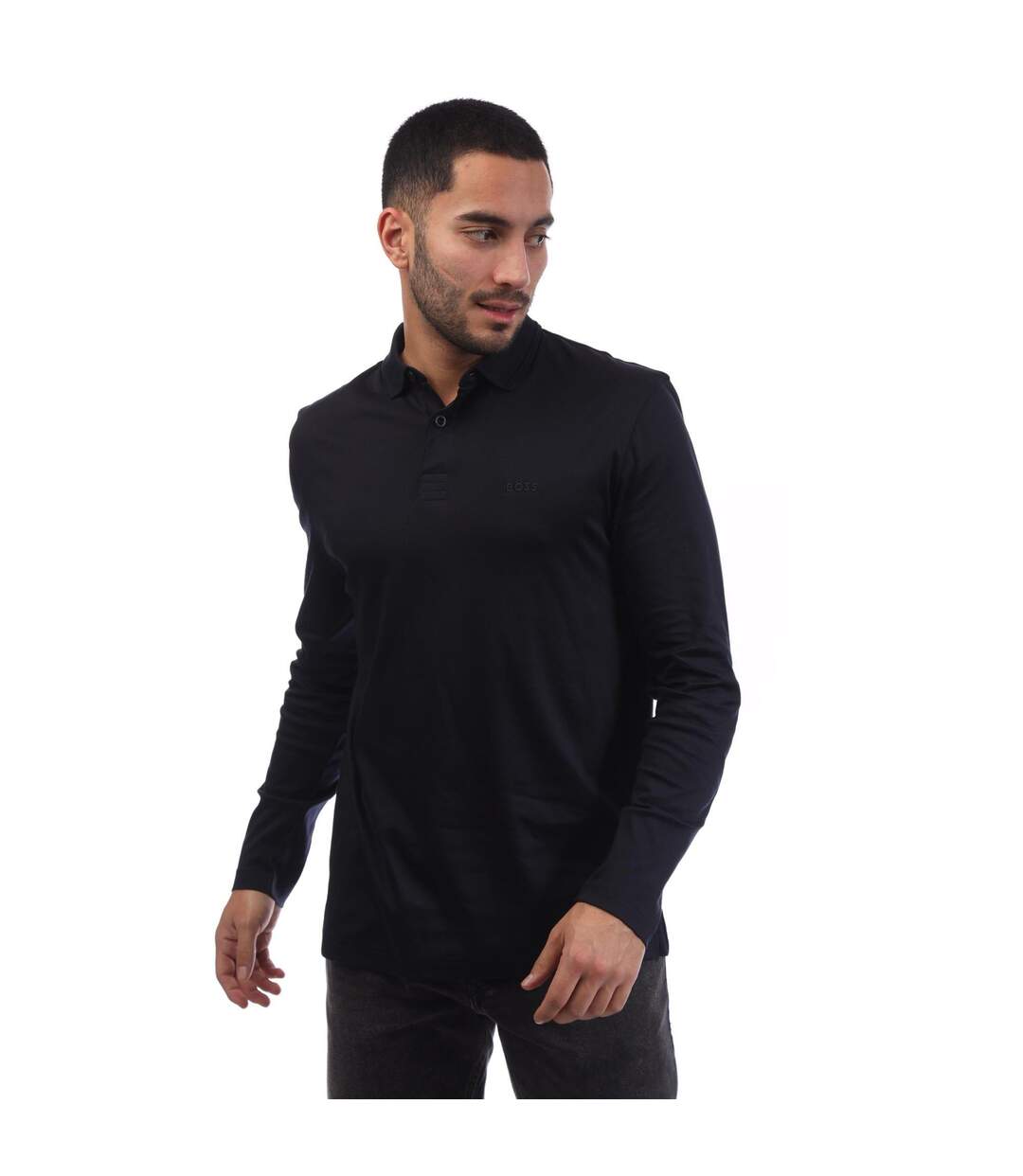 Mens Pirol Long-sleeved Polo Shirt Dark Blue Boss-2