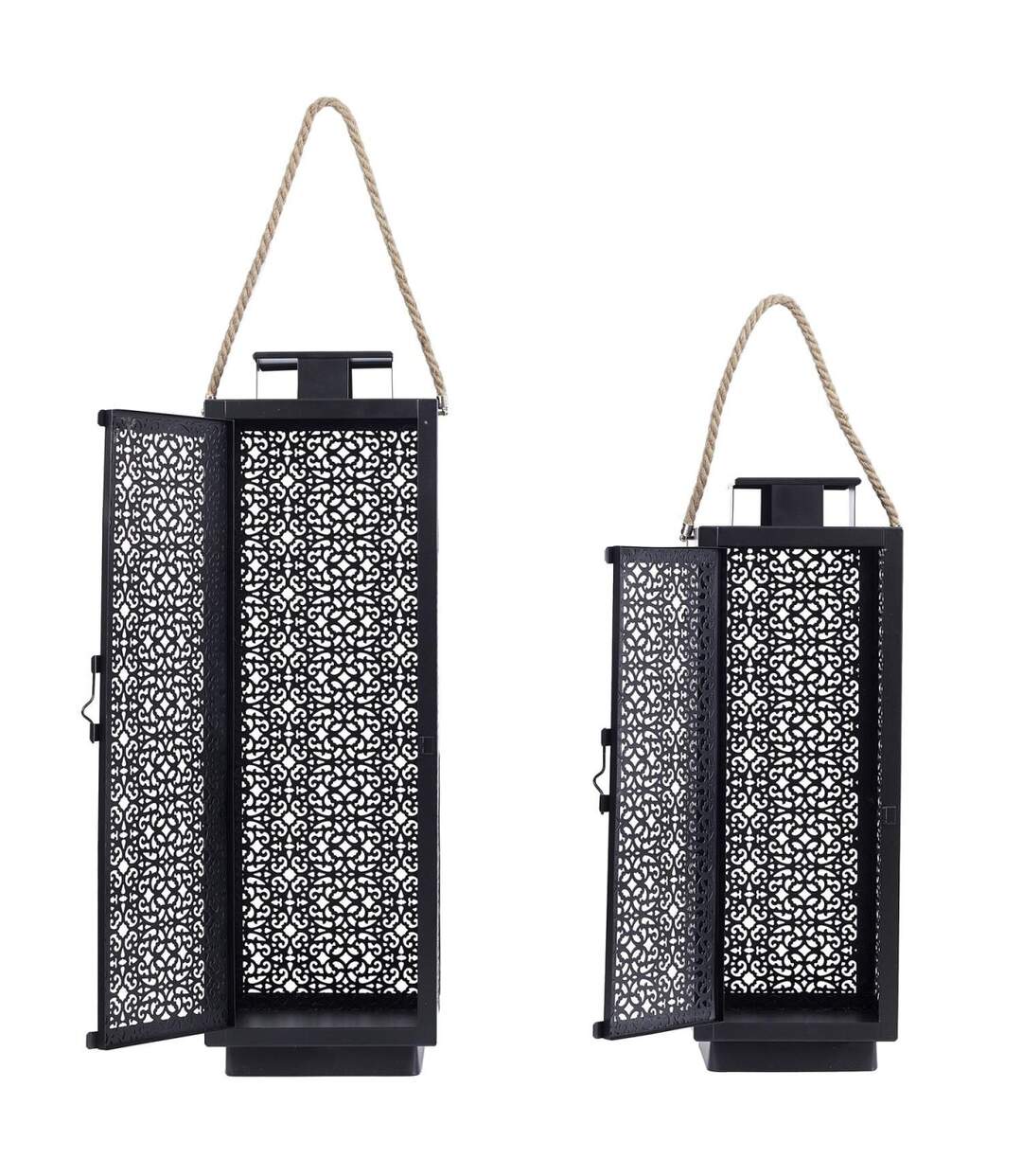 Lot de 2 Lanternes Déco Ajouré 59cm Noir-2