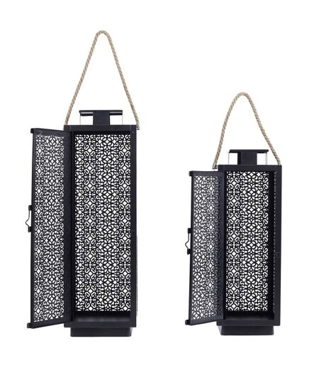 Lot de 2 Lanternes Déco Ajouré 59cm Noir