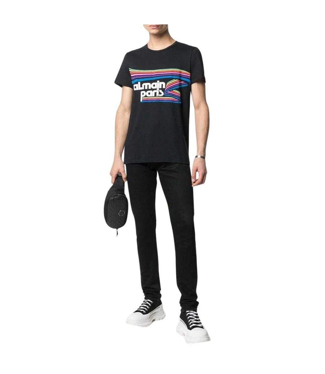 Unisex Adult Paris Rainbow Logo T-shirt Black Balmain-1