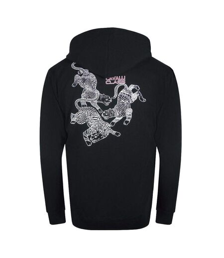 Mens Leopard Back Print Full Zip Hoodie Black Cavalli Class